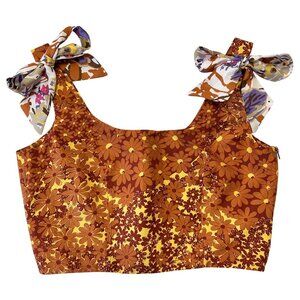 Mantero 1902 100% Silk Womens Floral Crop Top Size L Retro Floral Made In Italy